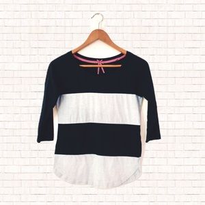 Poof! Juniors Medium Raglan Tee • Black Gray Bold Striped T-Shirt EUC OBO